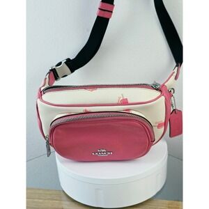Coach Court Belt Bag Chalk White Pink Popsicle Leather Waist Fanny Pack Bumbag